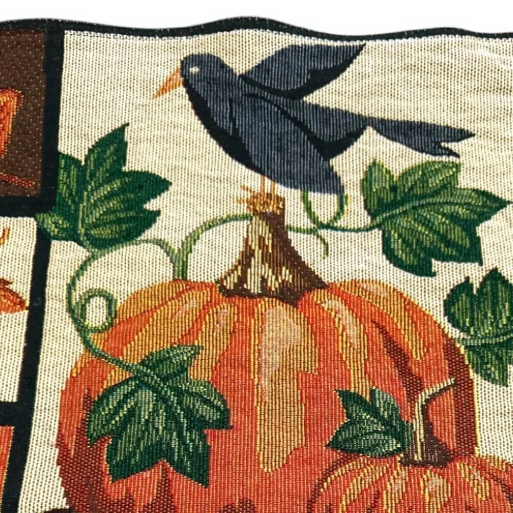 Vintage Fall Tapestry Placemats Lot of 2 Pumpkin Raven Autumn